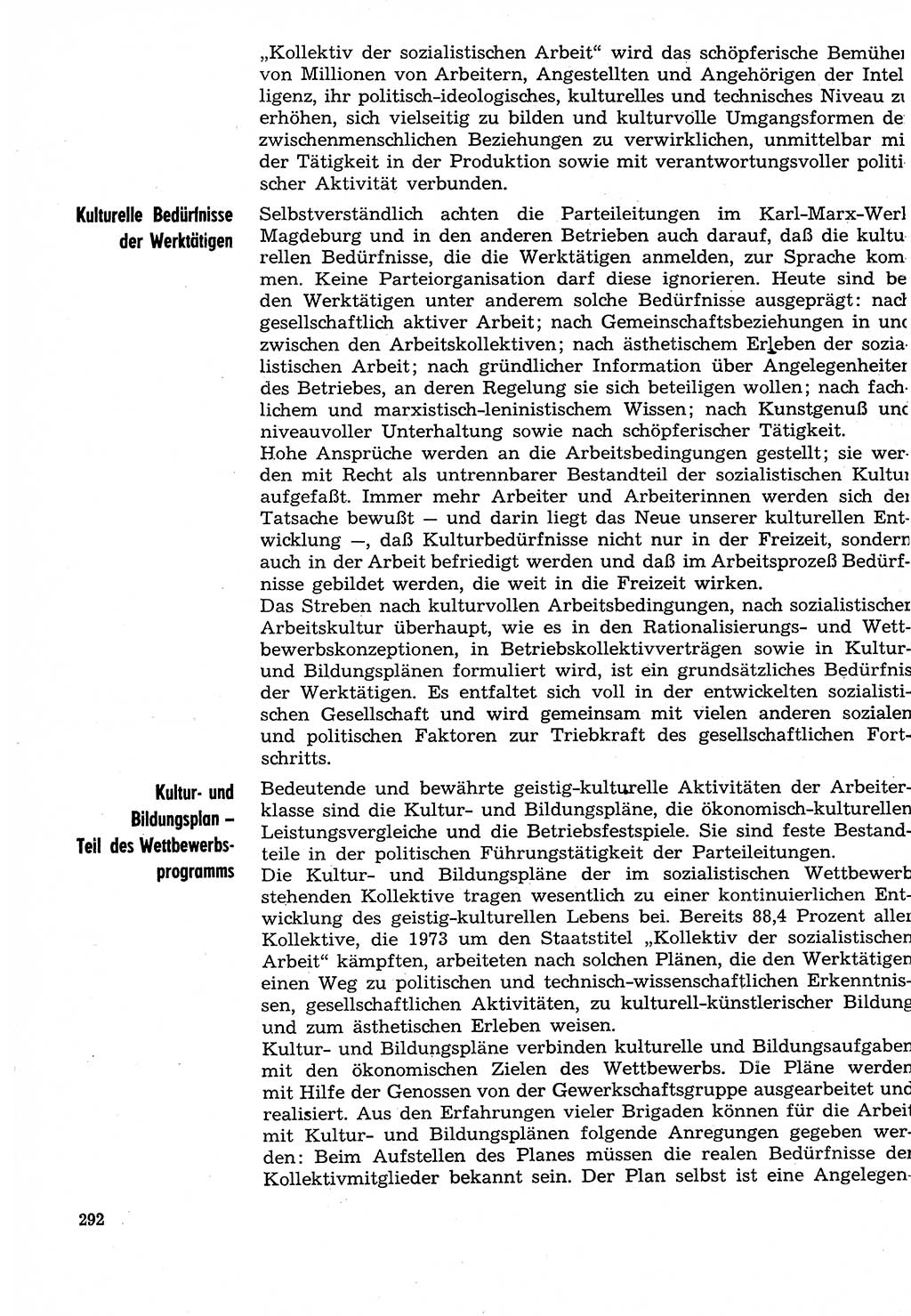 Neuer Weg (NW), Organ des Zentralkomitees (ZK) der SED (Sozialistische Einheitspartei Deutschlands) für Fragen des Parteilebens, 29. Jahrgang [Deutsche Demokratische Republik (DDR)] 1974, Seite 292 (NW ZK SED DDR 1974, S. 292)