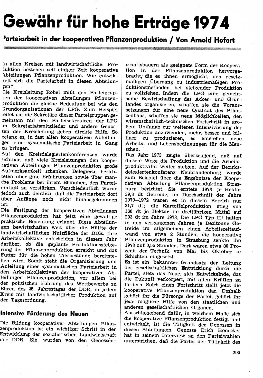 Neuer Weg (NW), Organ des Zentralkomitees (ZK) der SED (Sozialistische Einheitspartei Deutschlands) für Fragen des Parteilebens, 29. Jahrgang [Deutsche Demokratische Republik (DDR)] 1974, Seite 295 (NW ZK SED DDR 1974, S. 295)