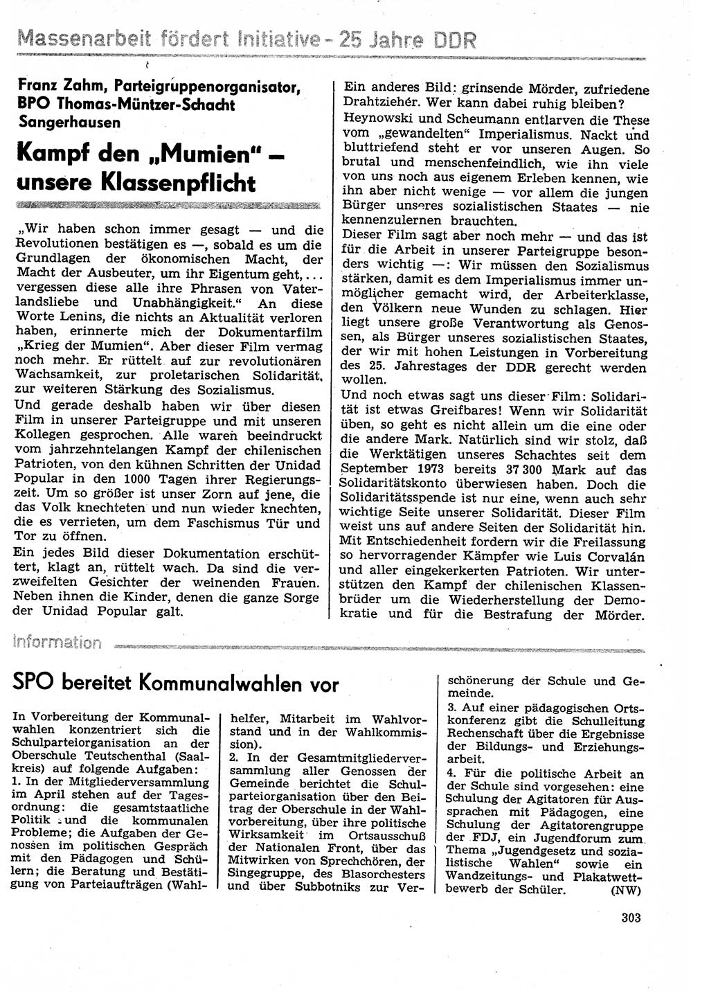 Neuer Weg (NW), Organ des Zentralkomitees (ZK) der SED (Sozialistische Einheitspartei Deutschlands) für Fragen des Parteilebens, 29. Jahrgang [Deutsche Demokratische Republik (DDR)] 1974, Seite 303 (NW ZK SED DDR 1974, S. 303)