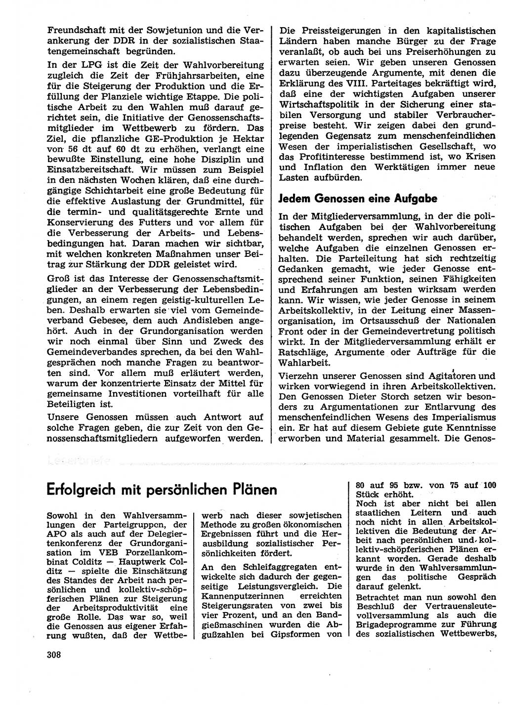 Neuer Weg (NW), Organ des Zentralkomitees (ZK) der SED (Sozialistische Einheitspartei Deutschlands) für Fragen des Parteilebens, 29. Jahrgang [Deutsche Demokratische Republik (DDR)] 1974, Seite 308 (NW ZK SED DDR 1974, S. 308)