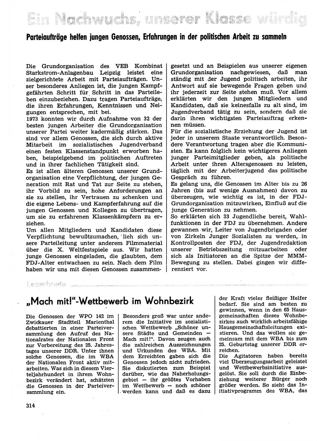 Neuer Weg (NW), Organ des Zentralkomitees (ZK) der SED (Sozialistische Einheitspartei Deutschlands) für Fragen des Parteilebens, 29. Jahrgang [Deutsche Demokratische Republik (DDR)] 1974, Seite 314 (NW ZK SED DDR 1974, S. 314)