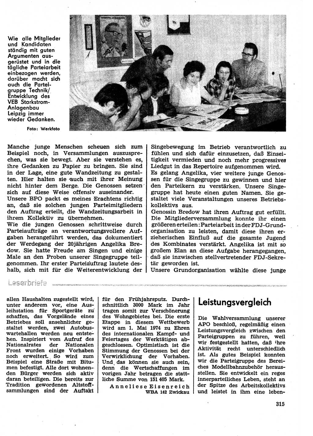 Neuer Weg (NW), Organ des Zentralkomitees (ZK) der SED (Sozialistische Einheitspartei Deutschlands) für Fragen des Parteilebens, 29. Jahrgang [Deutsche Demokratische Republik (DDR)] 1974, Seite 315 (NW ZK SED DDR 1974, S. 315)