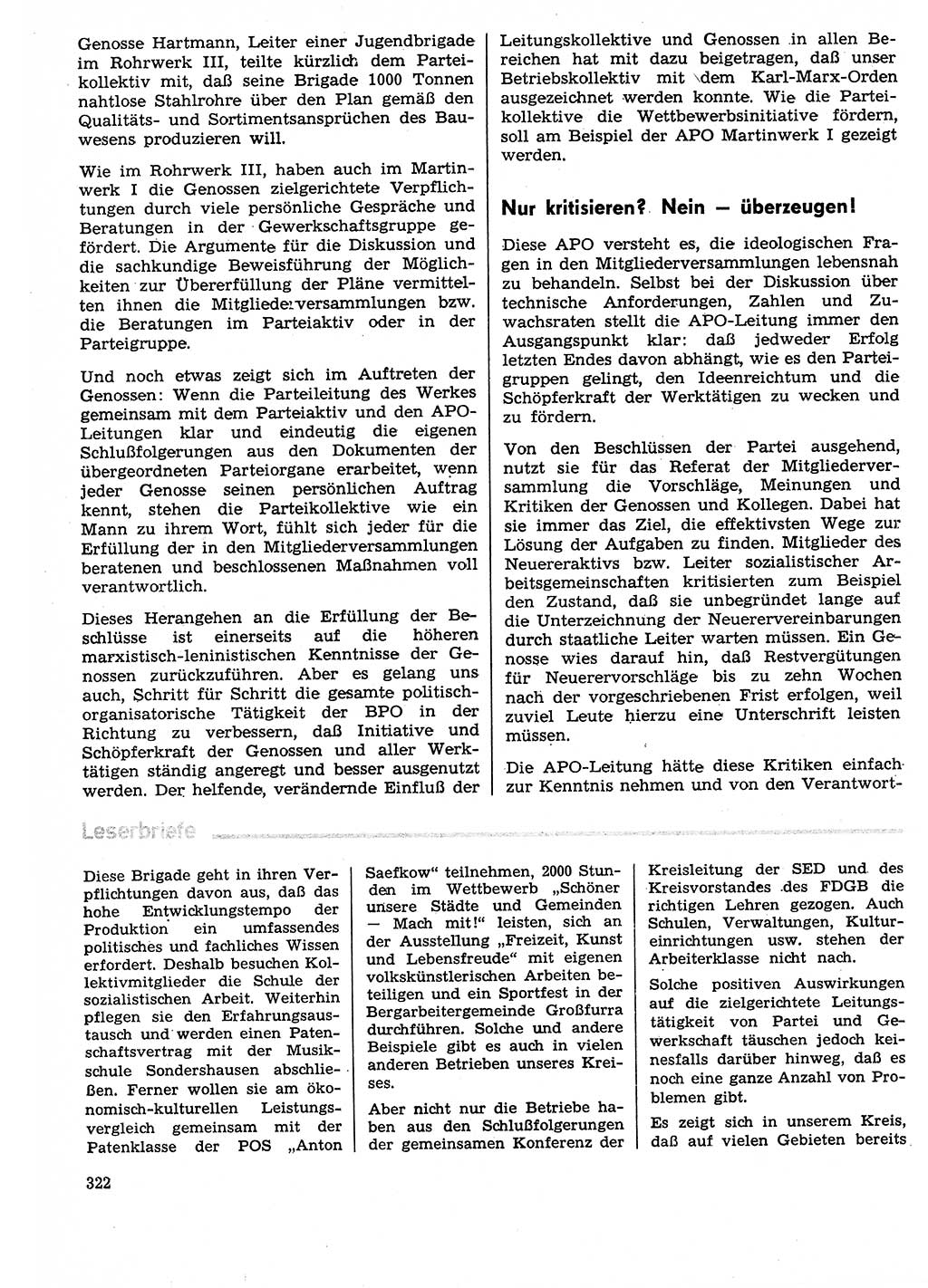 Neuer Weg (NW), Organ des Zentralkomitees (ZK) der SED (Sozialistische Einheitspartei Deutschlands) für Fragen des Parteilebens, 29. Jahrgang [Deutsche Demokratische Republik (DDR)] 1974, Seite 322 (NW ZK SED DDR 1974, S. 322)