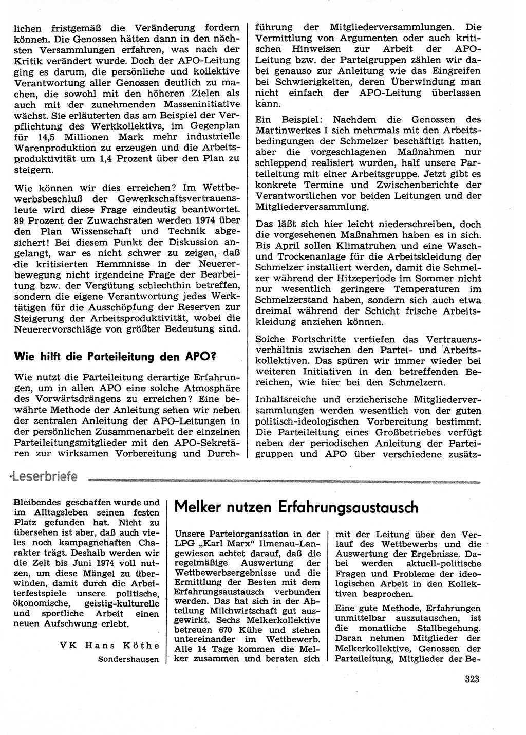 Neuer Weg (NW), Organ des Zentralkomitees (ZK) der SED (Sozialistische Einheitspartei Deutschlands) für Fragen des Parteilebens, 29. Jahrgang [Deutsche Demokratische Republik (DDR)] 1974, Seite 323 (NW ZK SED DDR 1974, S. 323)