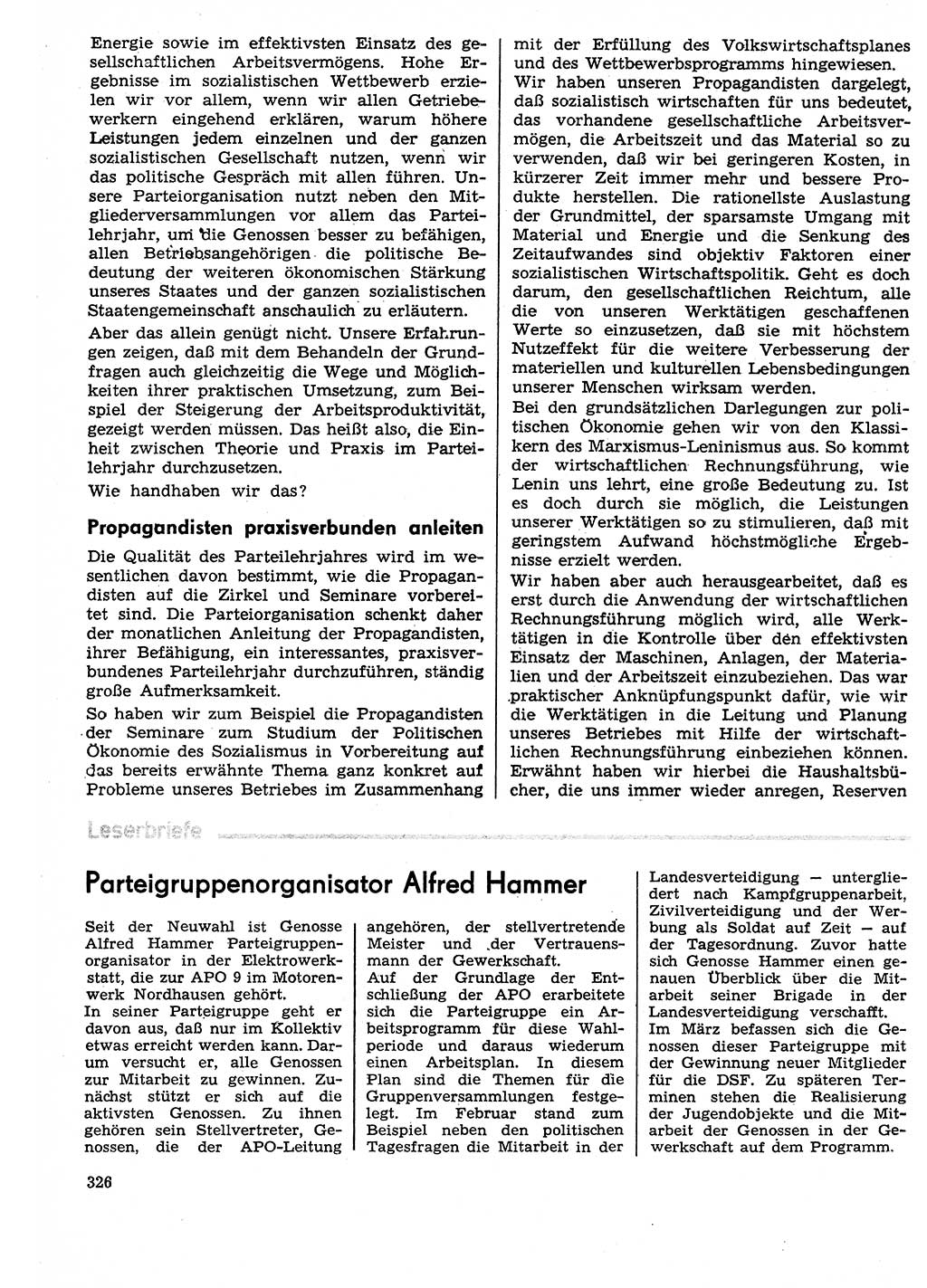 Neuer Weg (NW), Organ des Zentralkomitees (ZK) der SED (Sozialistische Einheitspartei Deutschlands) für Fragen des Parteilebens, 29. Jahrgang [Deutsche Demokratische Republik (DDR)] 1974, Seite 326 (NW ZK SED DDR 1974, S. 326)