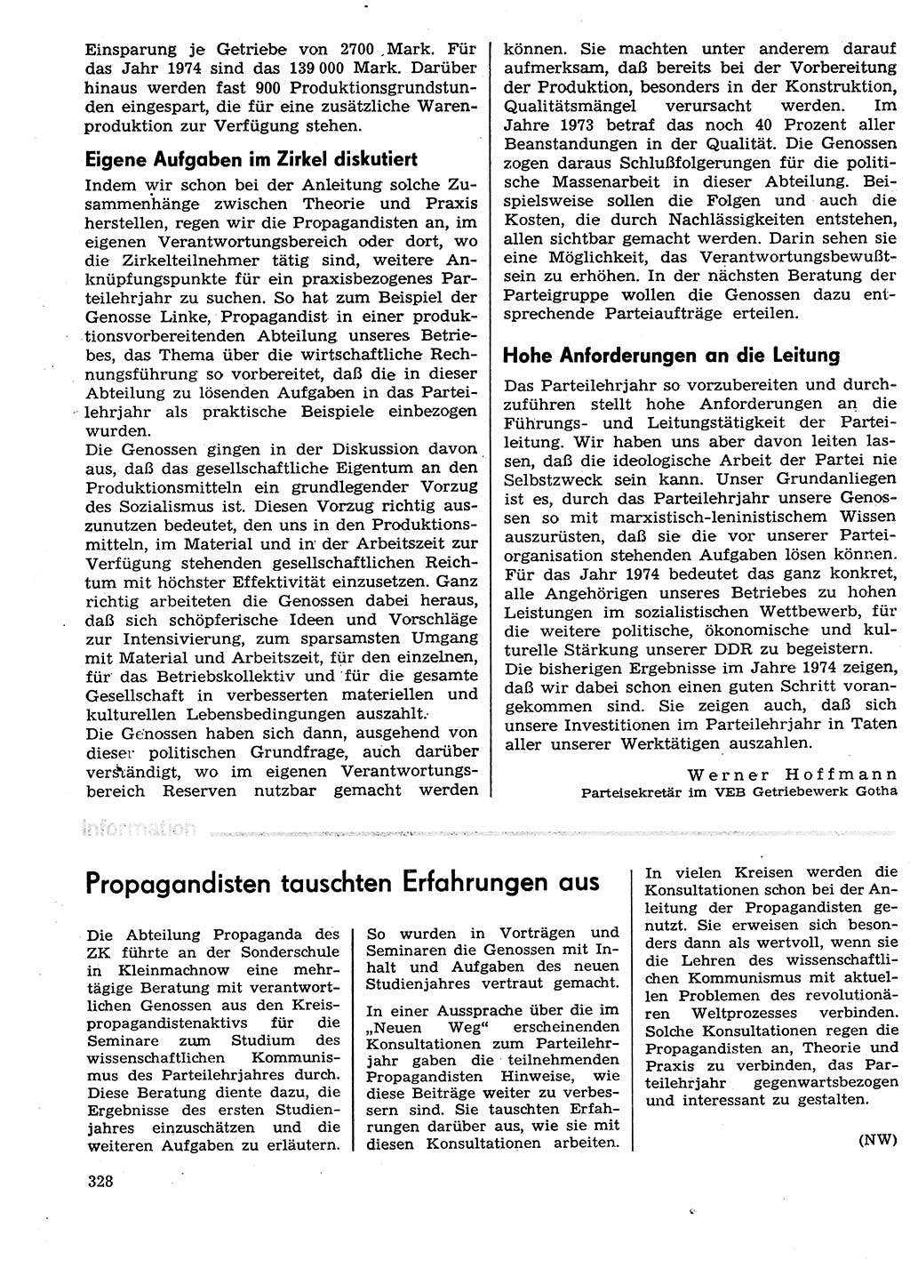 Neuer Weg (NW), Organ des Zentralkomitees (ZK) der SED (Sozialistische Einheitspartei Deutschlands) für Fragen des Parteilebens, 29. Jahrgang [Deutsche Demokratische Republik (DDR)] 1974, Seite 328 (NW ZK SED DDR 1974, S. 328)