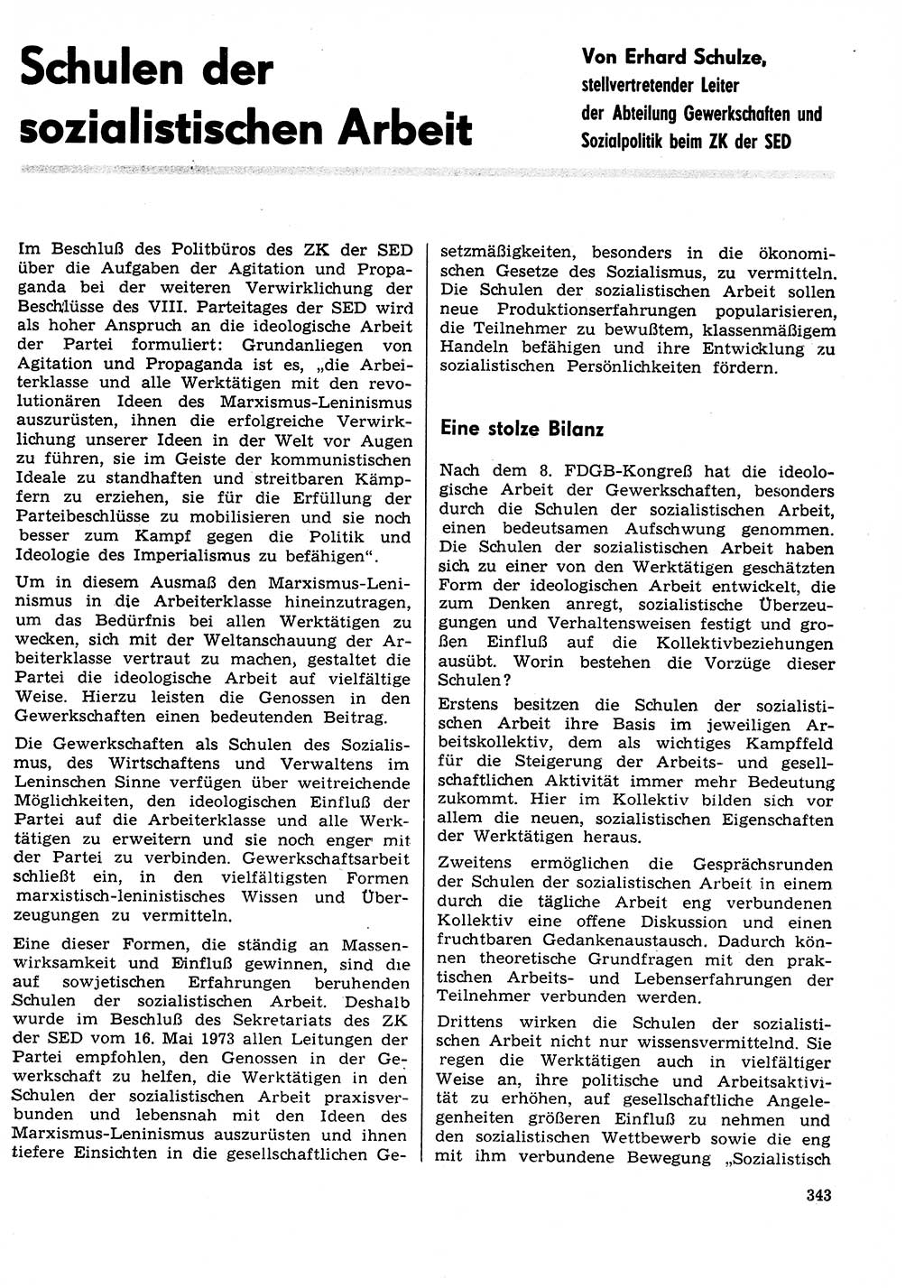 Neuer Weg (NW), Organ des Zentralkomitees (ZK) der SED (Sozialistische Einheitspartei Deutschlands) für Fragen des Parteilebens, 29. Jahrgang [Deutsche Demokratische Republik (DDR)] 1974, Seite 343 (NW ZK SED DDR 1974, S. 343)