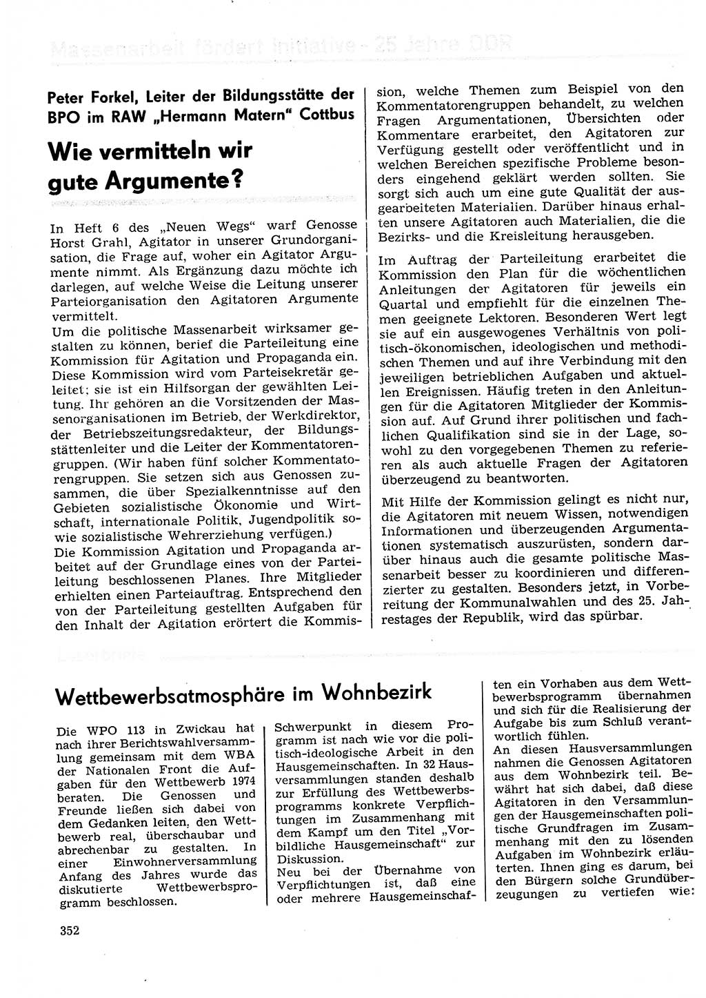 Neuer Weg (NW), Organ des Zentralkomitees (ZK) der SED (Sozialistische Einheitspartei Deutschlands) für Fragen des Parteilebens, 29. Jahrgang [Deutsche Demokratische Republik (DDR)] 1974, Seite 352 (NW ZK SED DDR 1974, S. 352)