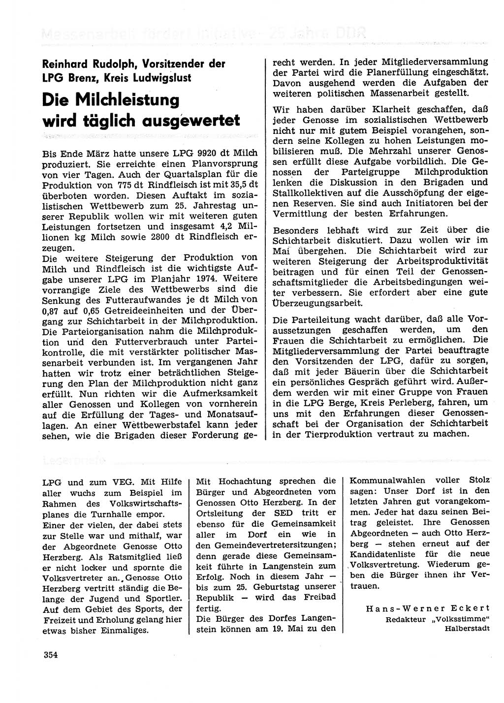 Neuer Weg (NW), Organ des Zentralkomitees (ZK) der SED (Sozialistische Einheitspartei Deutschlands) für Fragen des Parteilebens, 29. Jahrgang [Deutsche Demokratische Republik (DDR)] 1974, Seite 354 (NW ZK SED DDR 1974, S. 354)