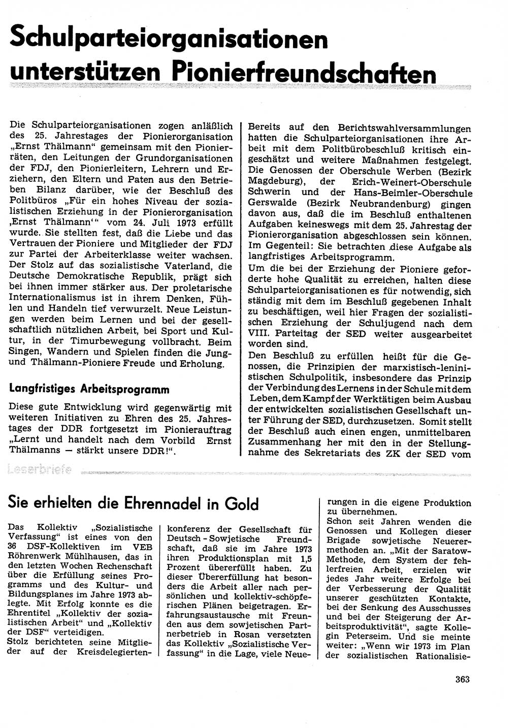 Neuer Weg (NW), Organ des Zentralkomitees (ZK) der SED (Sozialistische Einheitspartei Deutschlands) für Fragen des Parteilebens, 29. Jahrgang [Deutsche Demokratische Republik (DDR)] 1974, Seite 363 (NW ZK SED DDR 1974, S. 363)