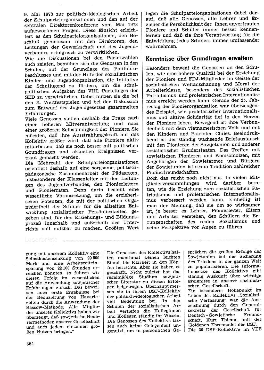 Neuer Weg (NW), Organ des Zentralkomitees (ZK) der SED (Sozialistische Einheitspartei Deutschlands) für Fragen des Parteilebens, 29. Jahrgang [Deutsche Demokratische Republik (DDR)] 1974, Seite 364 (NW ZK SED DDR 1974, S. 364)