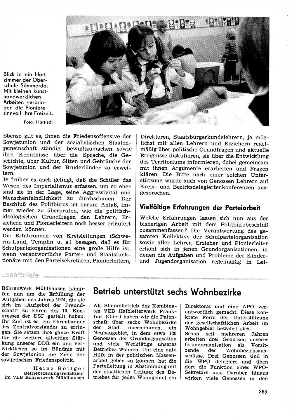 Neuer Weg (NW), Organ des Zentralkomitees (ZK) der SED (Sozialistische Einheitspartei Deutschlands) für Fragen des Parteilebens, 29. Jahrgang [Deutsche Demokratische Republik (DDR)] 1974, Seite 365 (NW ZK SED DDR 1974, S. 365)