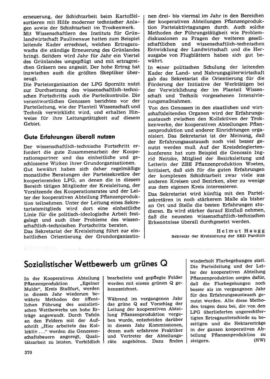 Neuer Weg (NW), Organ des Zentralkomitees (ZK) der SED (Sozialistische Einheitspartei Deutschlands) für Fragen des Parteilebens, 29. Jahrgang [Deutsche Demokratische Republik (DDR)] 1974, Seite 370 (NW ZK SED DDR 1974, S. 370)