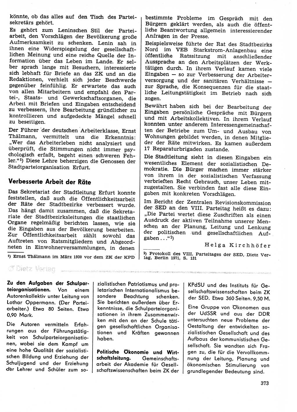 Neuer Weg (NW), Organ des Zentralkomitees (ZK) der SED (Sozialistische Einheitspartei Deutschlands) für Fragen des Parteilebens, 29. Jahrgang [Deutsche Demokratische Republik (DDR)] 1974, Seite 373 (NW ZK SED DDR 1974, S. 373)