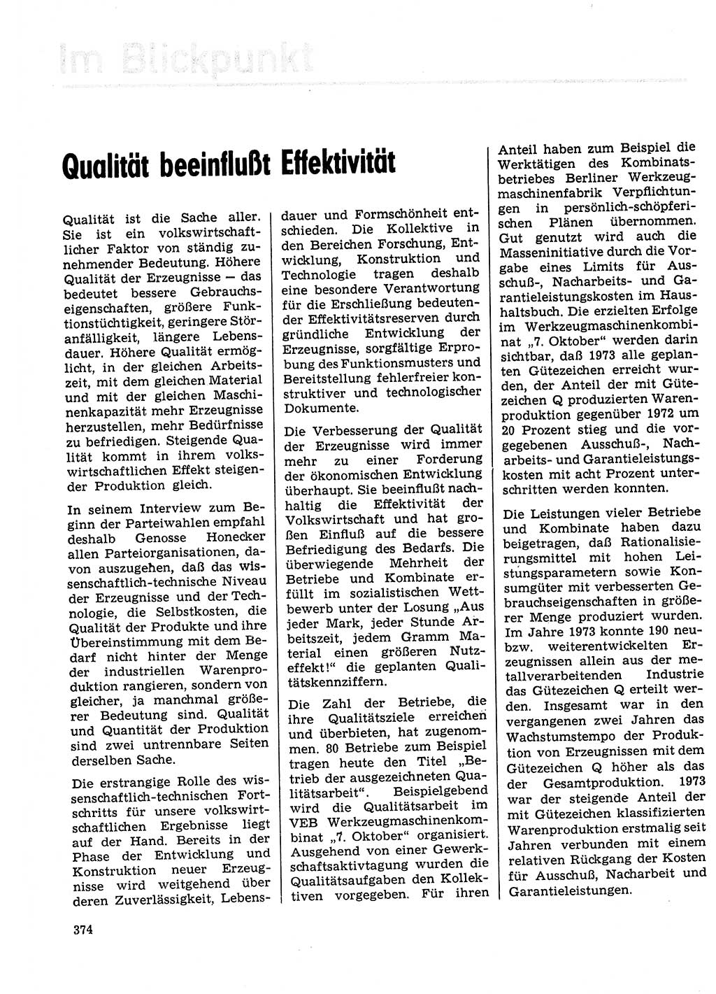 Neuer Weg (NW), Organ des Zentralkomitees (ZK) der SED (Sozialistische Einheitspartei Deutschlands) für Fragen des Parteilebens, 29. Jahrgang [Deutsche Demokratische Republik (DDR)] 1974, Seite 374 (NW ZK SED DDR 1974, S. 374)