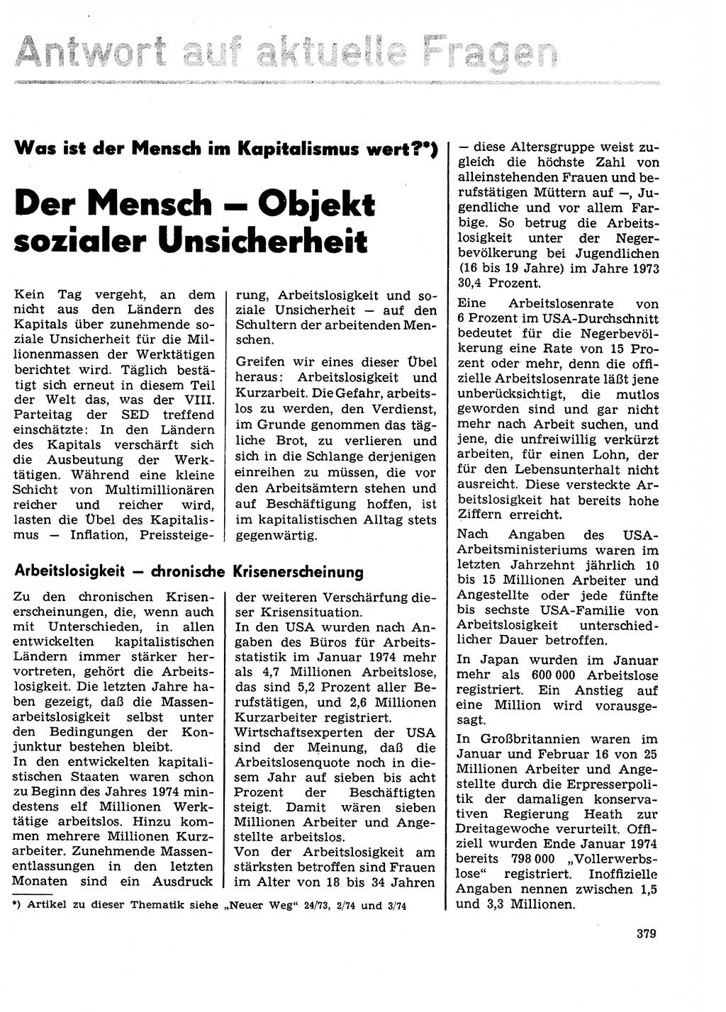 Neuer Weg (NW), Organ des Zentralkomitees (ZK) der SED (Sozialistische Einheitspartei Deutschlands) für Fragen des Parteilebens, 29. Jahrgang [Deutsche Demokratische Republik (DDR)] 1974, Seite 379 (NW ZK SED DDR 1974, S. 379)