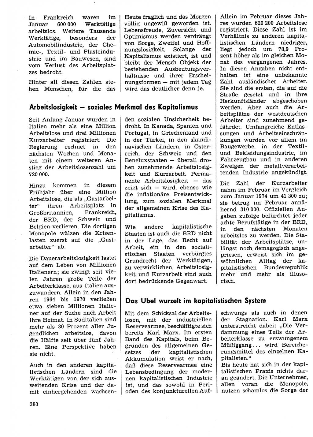 Neuer Weg (NW), Organ des Zentralkomitees (ZK) der SED (Sozialistische Einheitspartei Deutschlands) für Fragen des Parteilebens, 29. Jahrgang [Deutsche Demokratische Republik (DDR)] 1974, Seite 380 (NW ZK SED DDR 1974, S. 380)