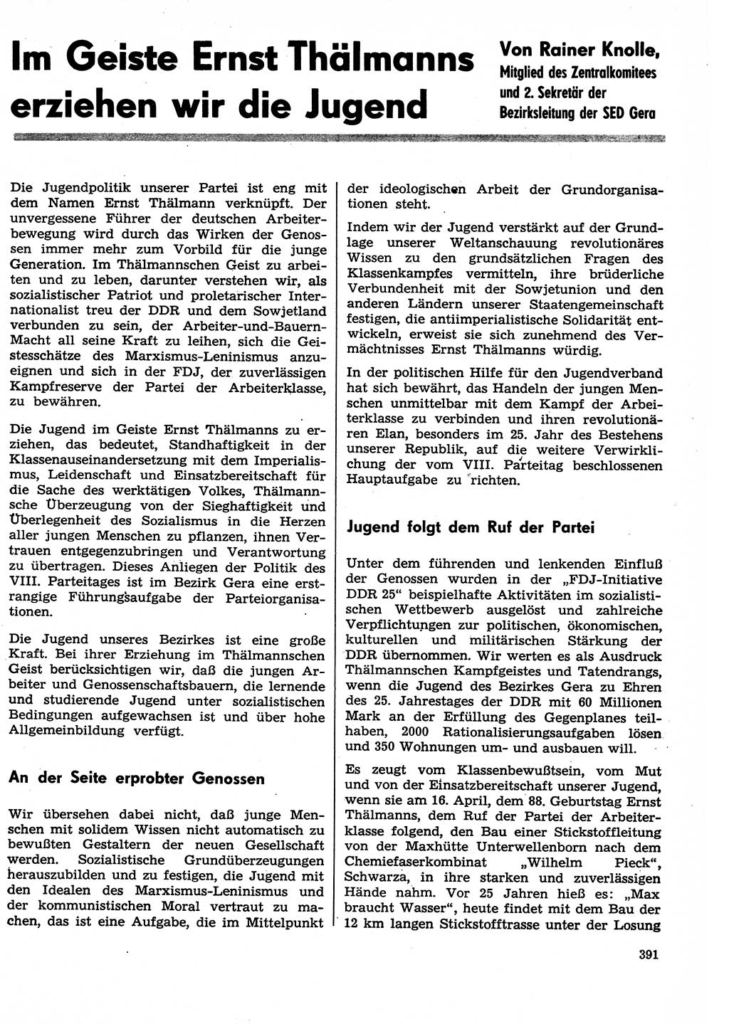 Neuer Weg (NW), Organ des Zentralkomitees (ZK) der SED (Sozialistische Einheitspartei Deutschlands) für Fragen des Parteilebens, 29. Jahrgang [Deutsche Demokratische Republik (DDR)] 1974, Seite 391 (NW ZK SED DDR 1974, S. 391)