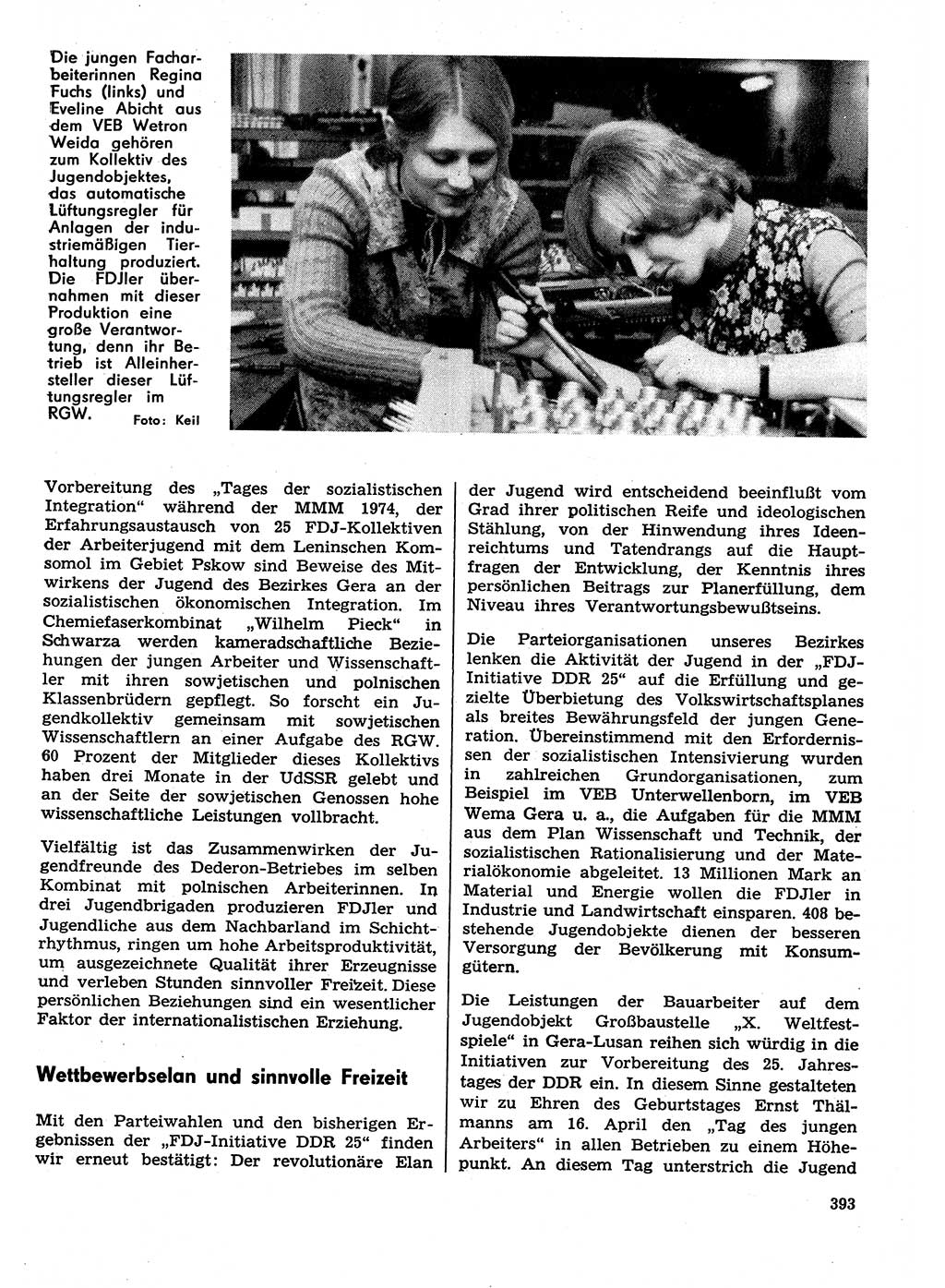 Neuer Weg (NW), Organ des Zentralkomitees (ZK) der SED (Sozialistische Einheitspartei Deutschlands) für Fragen des Parteilebens, 29. Jahrgang [Deutsche Demokratische Republik (DDR)] 1974, Seite 393 (NW ZK SED DDR 1974, S. 393)