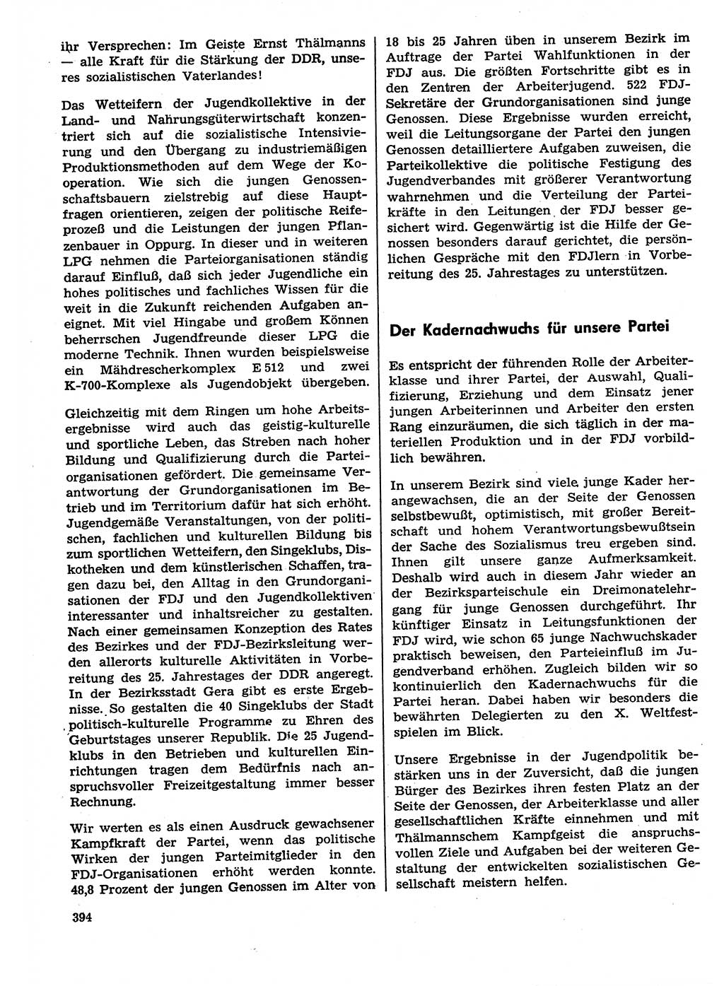 Neuer Weg (NW), Organ des Zentralkomitees (ZK) der SED (Sozialistische Einheitspartei Deutschlands) für Fragen des Parteilebens, 29. Jahrgang [Deutsche Demokratische Republik (DDR)] 1974, Seite 394 (NW ZK SED DDR 1974, S. 394)