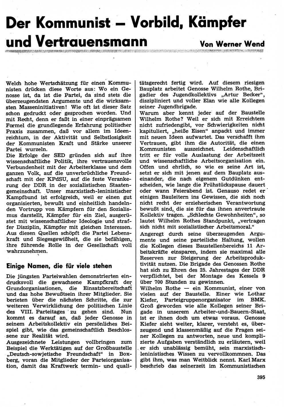 Neuer Weg (NW), Organ des Zentralkomitees (ZK) der SED (Sozialistische Einheitspartei Deutschlands) für Fragen des Parteilebens, 29. Jahrgang [Deutsche Demokratische Republik (DDR)] 1974, Seite 395 (NW ZK SED DDR 1974, S. 395)