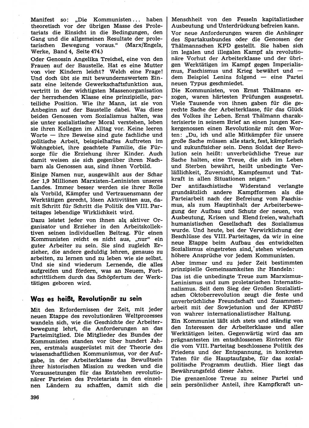 Neuer Weg (NW), Organ des Zentralkomitees (ZK) der SED (Sozialistische Einheitspartei Deutschlands) für Fragen des Parteilebens, 29. Jahrgang [Deutsche Demokratische Republik (DDR)] 1974, Seite 396 (NW ZK SED DDR 1974, S. 396)