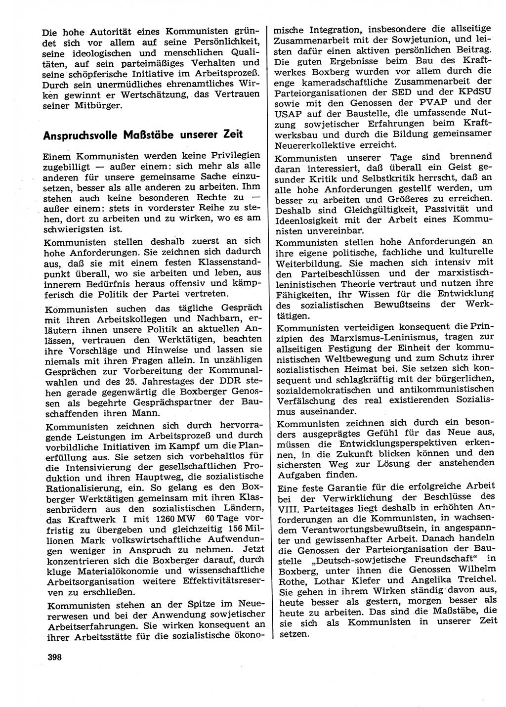 Neuer Weg (NW), Organ des Zentralkomitees (ZK) der SED (Sozialistische Einheitspartei Deutschlands) für Fragen des Parteilebens, 29. Jahrgang [Deutsche Demokratische Republik (DDR)] 1974, Seite 398 (NW ZK SED DDR 1974, S. 398)