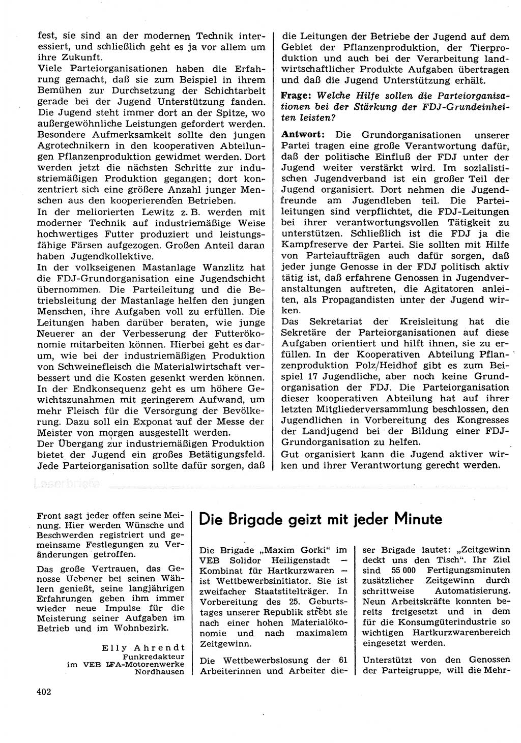 Neuer Weg (NW), Organ des Zentralkomitees (ZK) der SED (Sozialistische Einheitspartei Deutschlands) für Fragen des Parteilebens, 29. Jahrgang [Deutsche Demokratische Republik (DDR)] 1974, Seite 402 (NW ZK SED DDR 1974, S. 402)