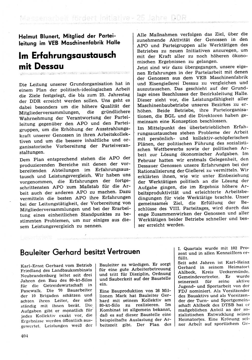Neuer Weg (NW), Organ des Zentralkomitees (ZK) der SED (Sozialistische Einheitspartei Deutschlands) für Fragen des Parteilebens, 29. Jahrgang [Deutsche Demokratische Republik (DDR)] 1974, Seite 404 (NW ZK SED DDR 1974, S. 404)