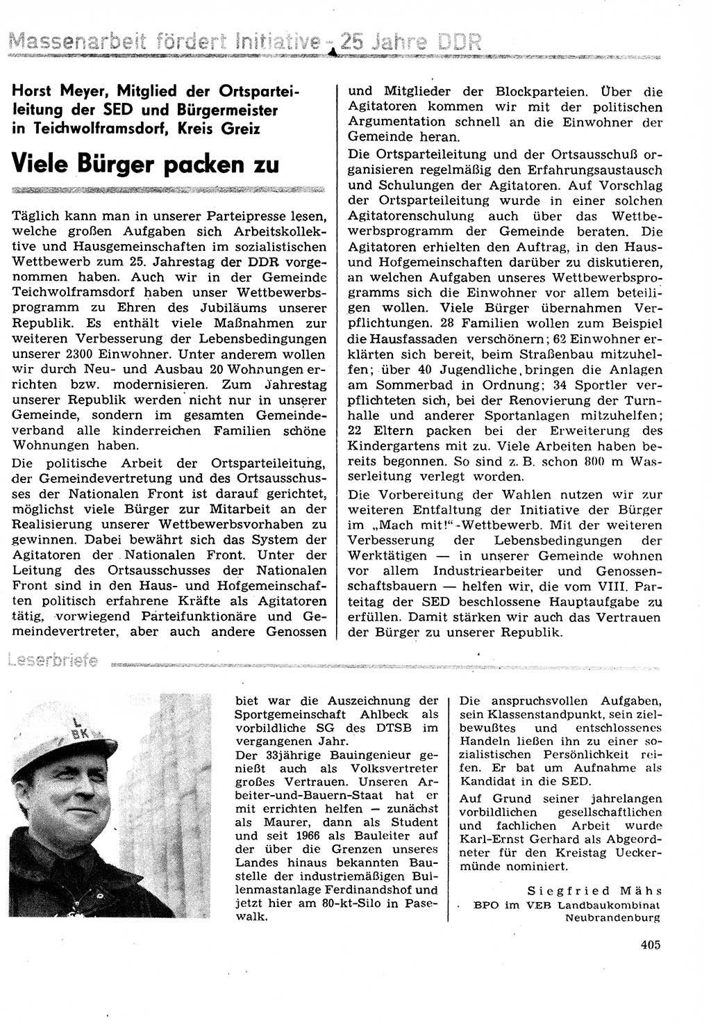 Neuer Weg (NW), Organ des Zentralkomitees (ZK) der SED (Sozialistische Einheitspartei Deutschlands) für Fragen des Parteilebens, 29. Jahrgang [Deutsche Demokratische Republik (DDR)] 1974, Seite 405 (NW ZK SED DDR 1974, S. 405)