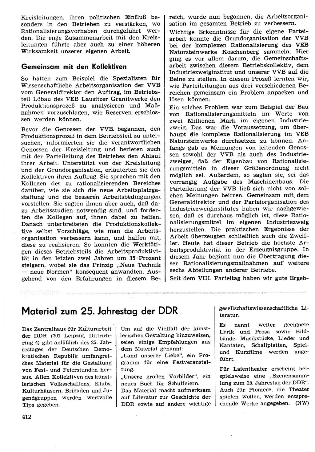 Neuer Weg (NW), Organ des Zentralkomitees (ZK) der SED (Sozialistische Einheitspartei Deutschlands) für Fragen des Parteilebens, 29. Jahrgang [Deutsche Demokratische Republik (DDR)] 1974, Seite 412 (NW ZK SED DDR 1974, S. 412)