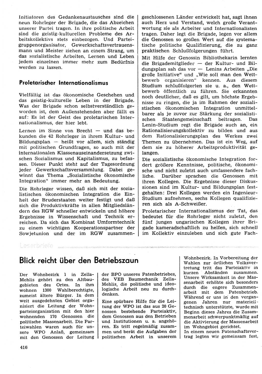 Neuer Weg (NW), Organ des Zentralkomitees (ZK) der SED (Sozialistische Einheitspartei Deutschlands) für Fragen des Parteilebens, 29. Jahrgang [Deutsche Demokratische Republik (DDR)] 1974, Seite 416 (NW ZK SED DDR 1974, S. 416)