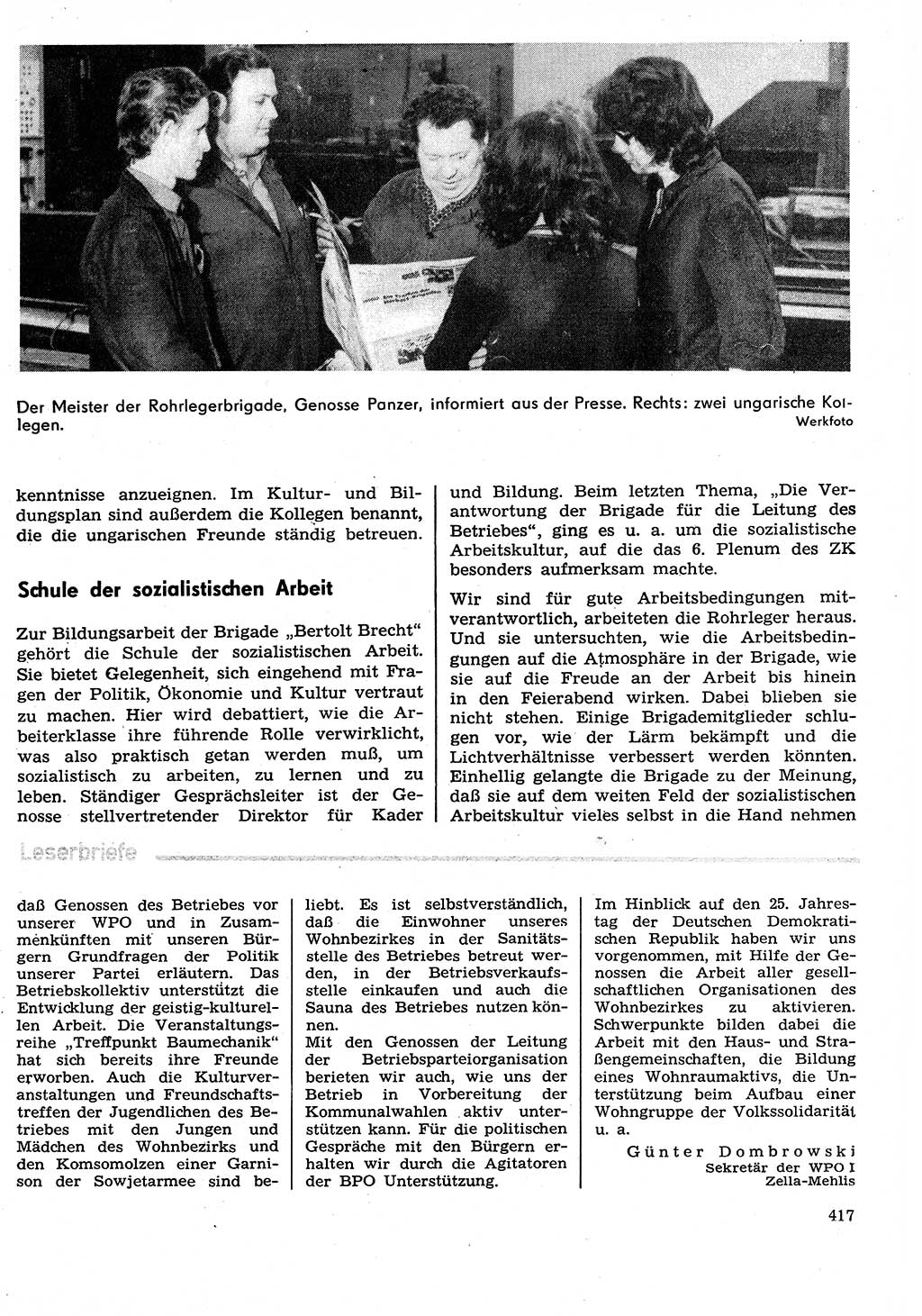 Neuer Weg (NW), Organ des Zentralkomitees (ZK) der SED (Sozialistische Einheitspartei Deutschlands) für Fragen des Parteilebens, 29. Jahrgang [Deutsche Demokratische Republik (DDR)] 1974, Seite 417 (NW ZK SED DDR 1974, S. 417)