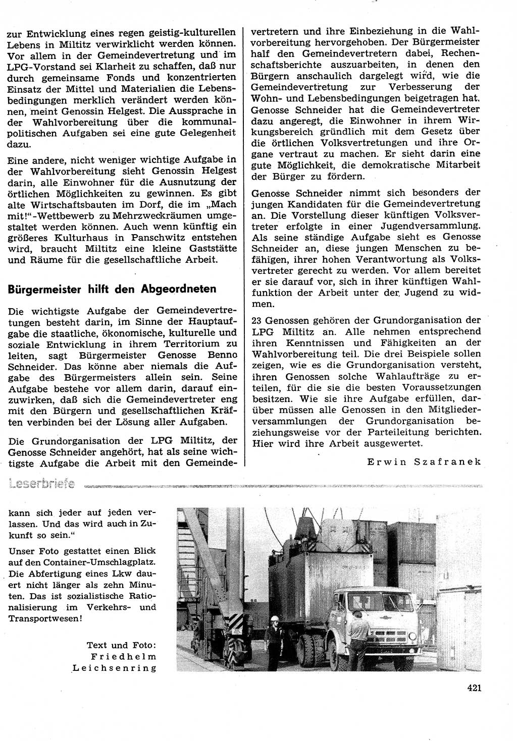 Neuer Weg (NW), Organ des Zentralkomitees (ZK) der SED (Sozialistische Einheitspartei Deutschlands) für Fragen des Parteilebens, 29. Jahrgang [Deutsche Demokratische Republik (DDR)] 1974, Seite 421 (NW ZK SED DDR 1974, S. 421)