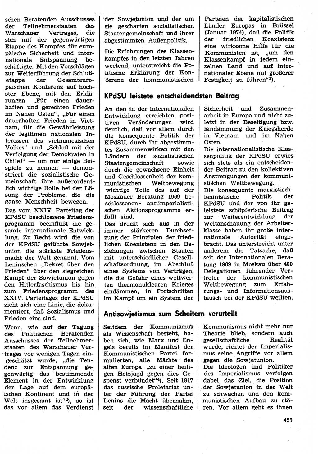 Neuer Weg (NW), Organ des Zentralkomitees (ZK) der SED (Sozialistische Einheitspartei Deutschlands) für Fragen des Parteilebens, 29. Jahrgang [Deutsche Demokratische Republik (DDR)] 1974, Seite 423 (NW ZK SED DDR 1974, S. 423)