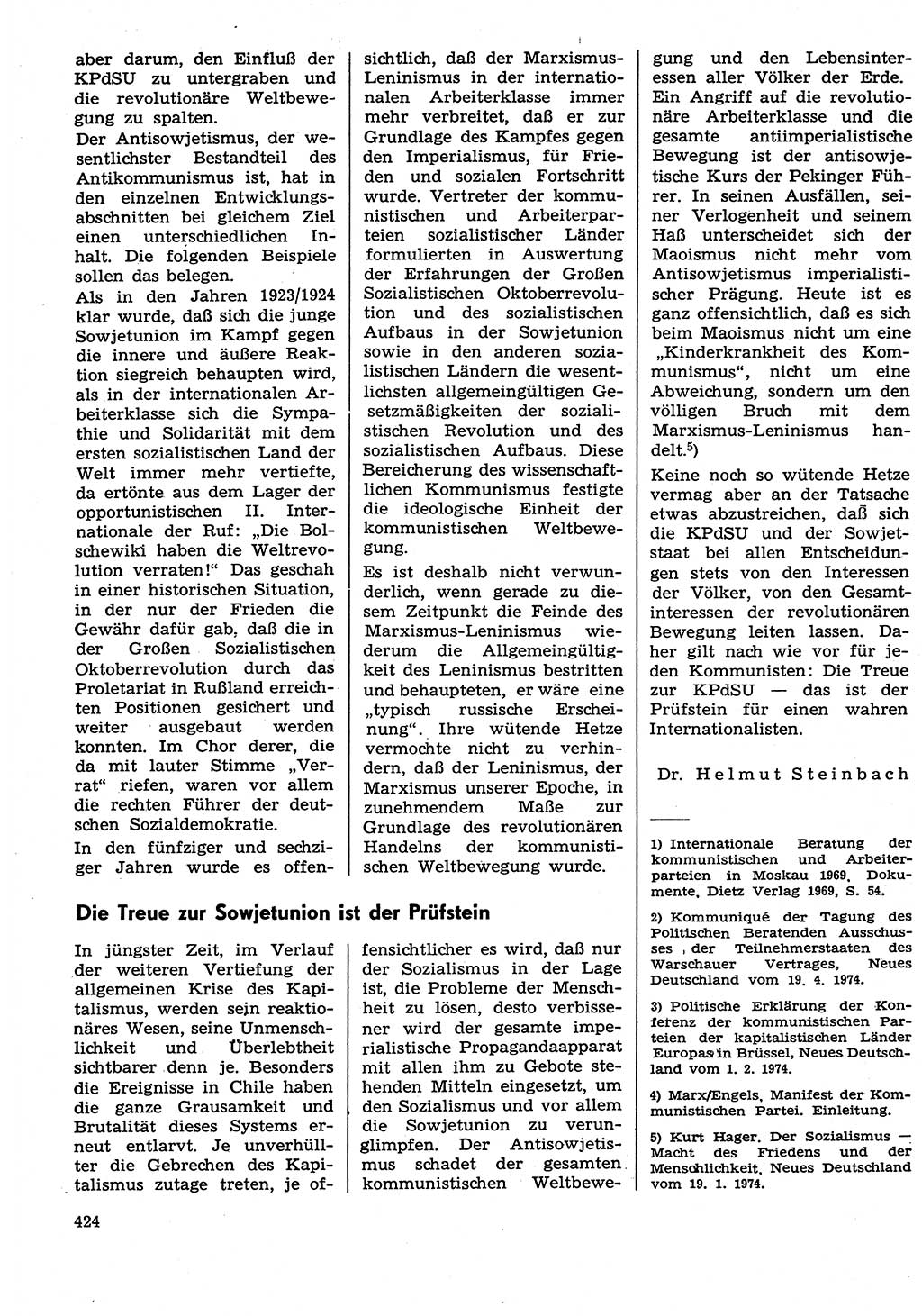 Neuer Weg (NW), Organ des Zentralkomitees (ZK) der SED (Sozialistische Einheitspartei Deutschlands) für Fragen des Parteilebens, 29. Jahrgang [Deutsche Demokratische Republik (DDR)] 1974, Seite 424 (NW ZK SED DDR 1974, S. 424)