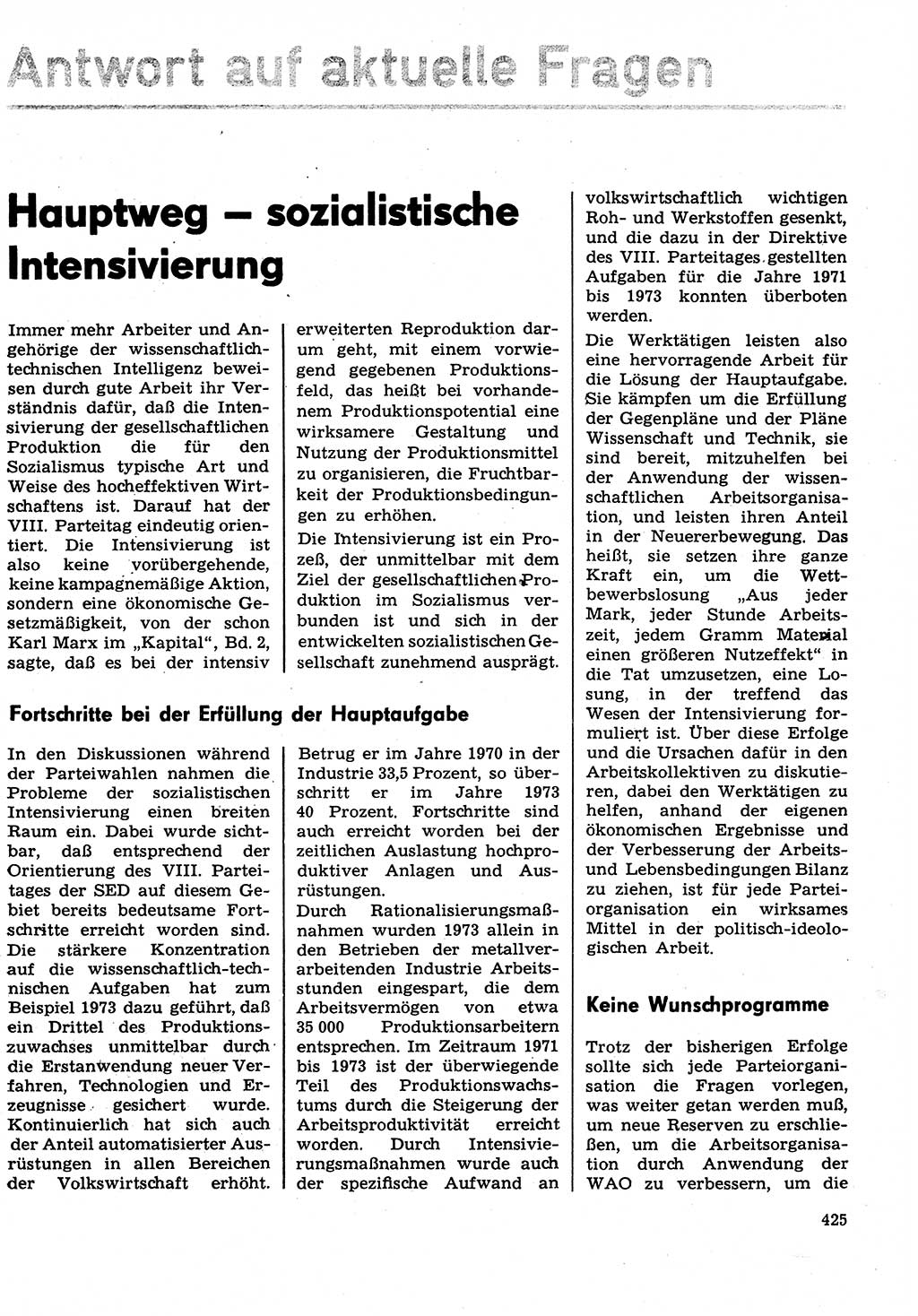 Neuer Weg (NW), Organ des Zentralkomitees (ZK) der SED (Sozialistische Einheitspartei Deutschlands) für Fragen des Parteilebens, 29. Jahrgang [Deutsche Demokratische Republik (DDR)] 1974, Seite 425 (NW ZK SED DDR 1974, S. 425)
