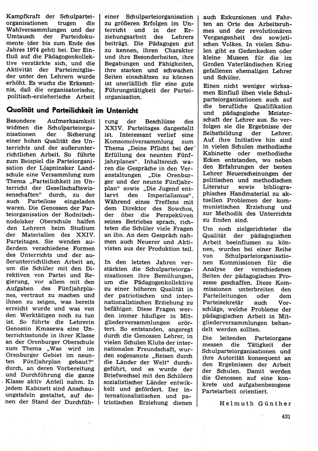 Neuer Weg (NW), Organ des Zentralkomitees (ZK) der SED (Sozialistische Einheitspartei Deutschlands) für Fragen des Parteilebens, 29. Jahrgang [Deutsche Demokratische Republik (DDR)] 1974, Seite 431 (NW ZK SED DDR 1974, S. 431)