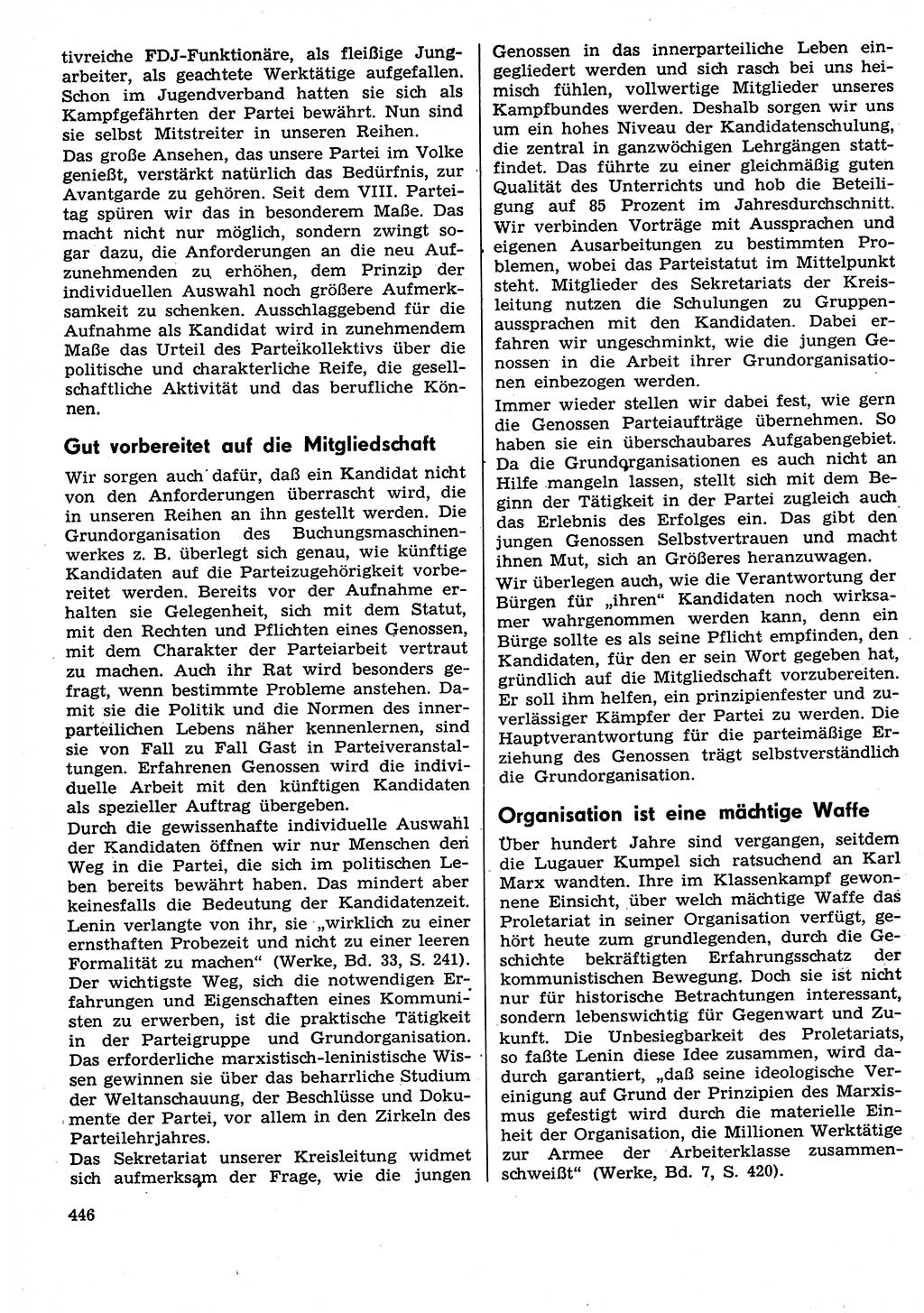 Neuer Weg (NW), Organ des Zentralkomitees (ZK) der SED (Sozialistische Einheitspartei Deutschlands) für Fragen des Parteilebens, 29. Jahrgang [Deutsche Demokratische Republik (DDR)] 1974, Seite 446 (NW ZK SED DDR 1974, S. 446)