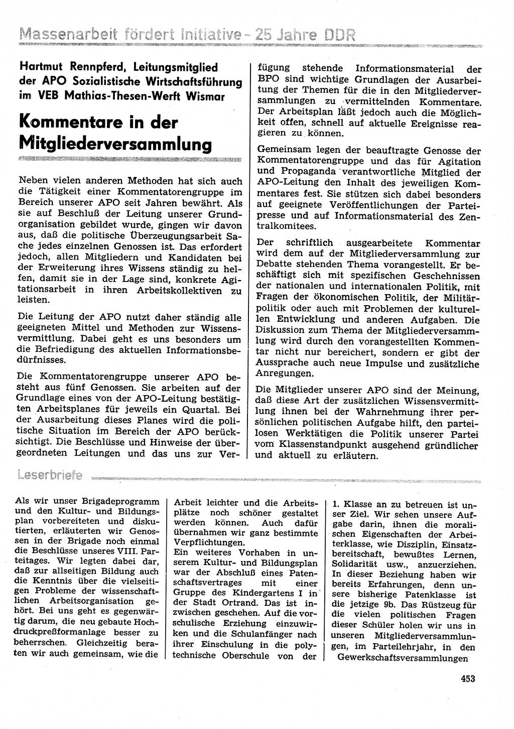 Neuer Weg (NW), Organ des Zentralkomitees (ZK) der SED (Sozialistische Einheitspartei Deutschlands) für Fragen des Parteilebens, 29. Jahrgang [Deutsche Demokratische Republik (DDR)] 1974, Seite 453 (NW ZK SED DDR 1974, S. 453)