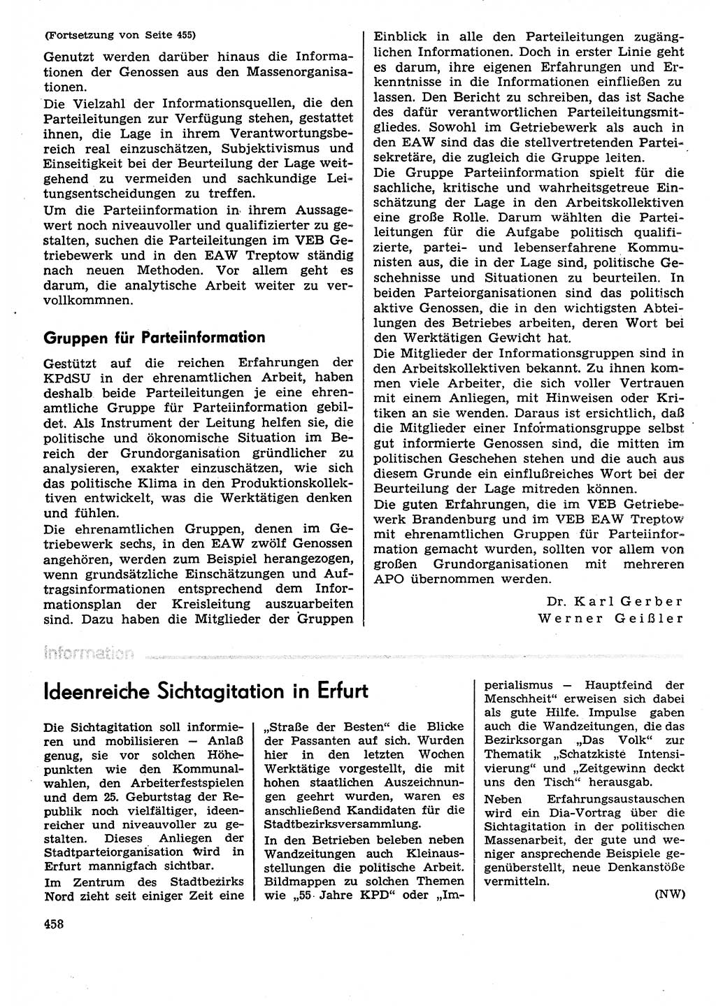 Neuer Weg (NW), Organ des Zentralkomitees (ZK) der SED (Sozialistische Einheitspartei Deutschlands) für Fragen des Parteilebens, 29. Jahrgang [Deutsche Demokratische Republik (DDR)] 1974, Seite 458 (NW ZK SED DDR 1974, S. 458)