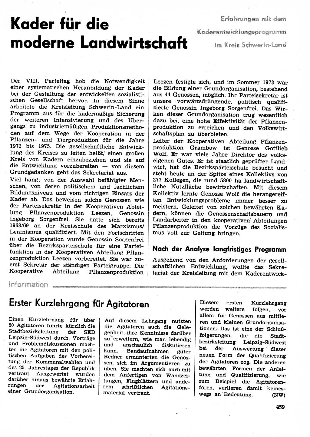 Neuer Weg (NW), Organ des Zentralkomitees (ZK) der SED (Sozialistische Einheitspartei Deutschlands) für Fragen des Parteilebens, 29. Jahrgang [Deutsche Demokratische Republik (DDR)] 1974, Seite 459 (NW ZK SED DDR 1974, S. 459)