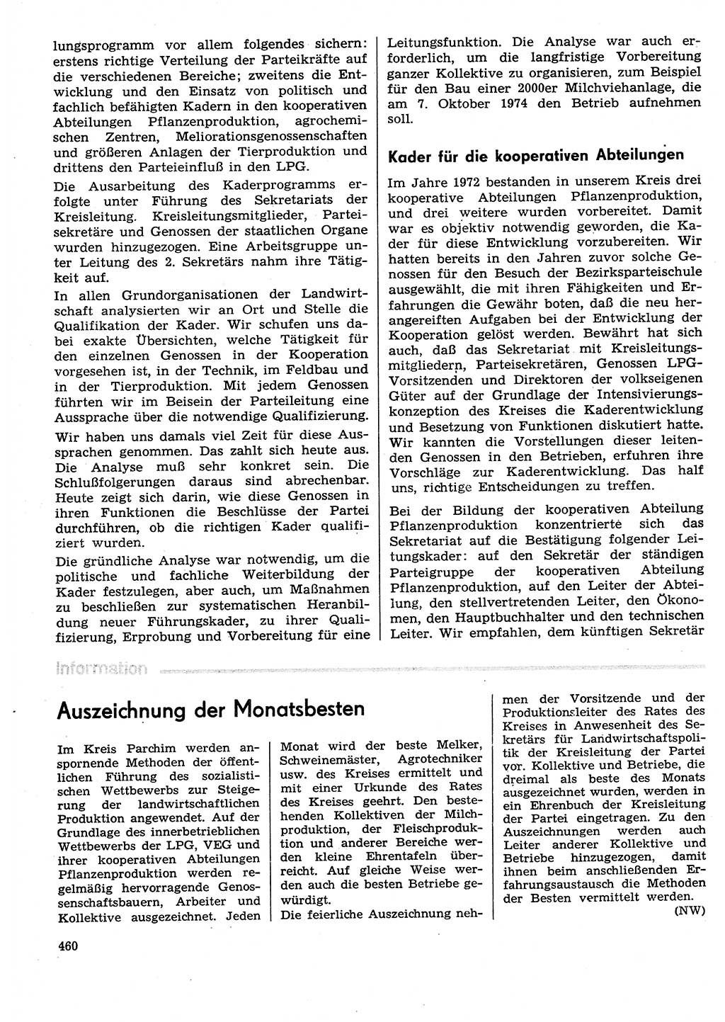 Neuer Weg (NW), Organ des Zentralkomitees (ZK) der SED (Sozialistische Einheitspartei Deutschlands) für Fragen des Parteilebens, 29. Jahrgang [Deutsche Demokratische Republik (DDR)] 1974, Seite 460 (NW ZK SED DDR 1974, S. 460)