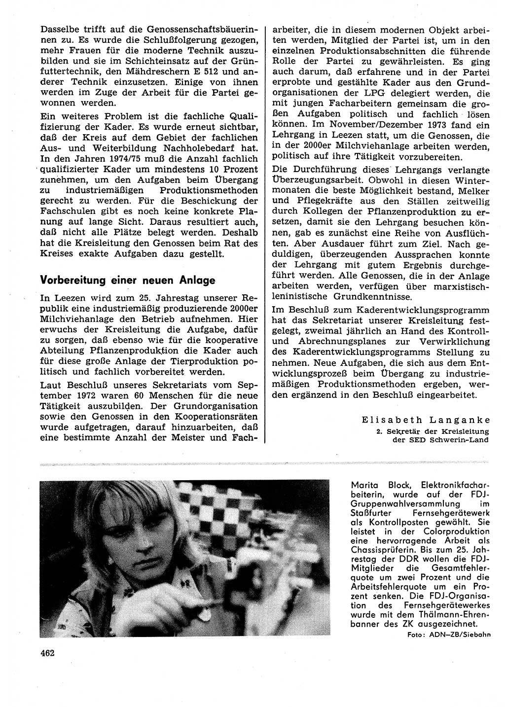 Neuer Weg (NW), Organ des Zentralkomitees (ZK) der SED (Sozialistische Einheitspartei Deutschlands) für Fragen des Parteilebens, 29. Jahrgang [Deutsche Demokratische Republik (DDR)] 1974, Seite 462 (NW ZK SED DDR 1974, S. 462)