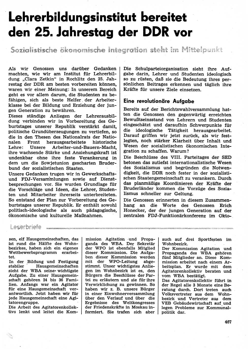 Neuer Weg (NW), Organ des Zentralkomitees (ZK) der SED (Sozialistische Einheitspartei Deutschlands) für Fragen des Parteilebens, 29. Jahrgang [Deutsche Demokratische Republik (DDR)] 1974, Seite 467 (NW ZK SED DDR 1974, S. 467)