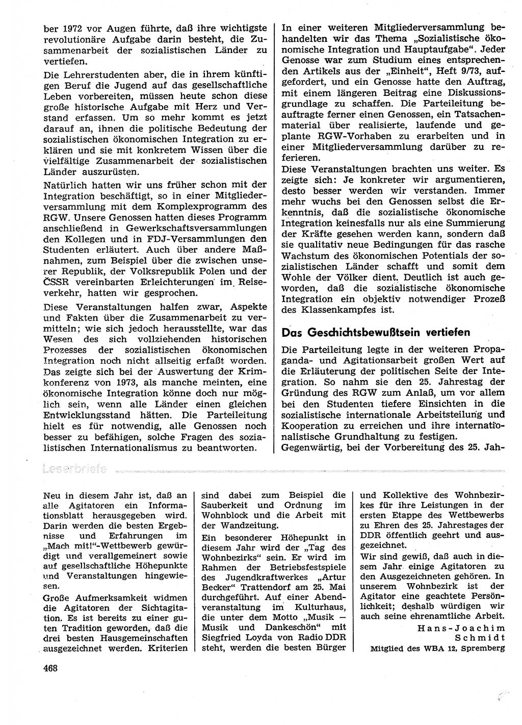 Neuer Weg (NW), Organ des Zentralkomitees (ZK) der SED (Sozialistische Einheitspartei Deutschlands) für Fragen des Parteilebens, 29. Jahrgang [Deutsche Demokratische Republik (DDR)] 1974, Seite 468 (NW ZK SED DDR 1974, S. 468)