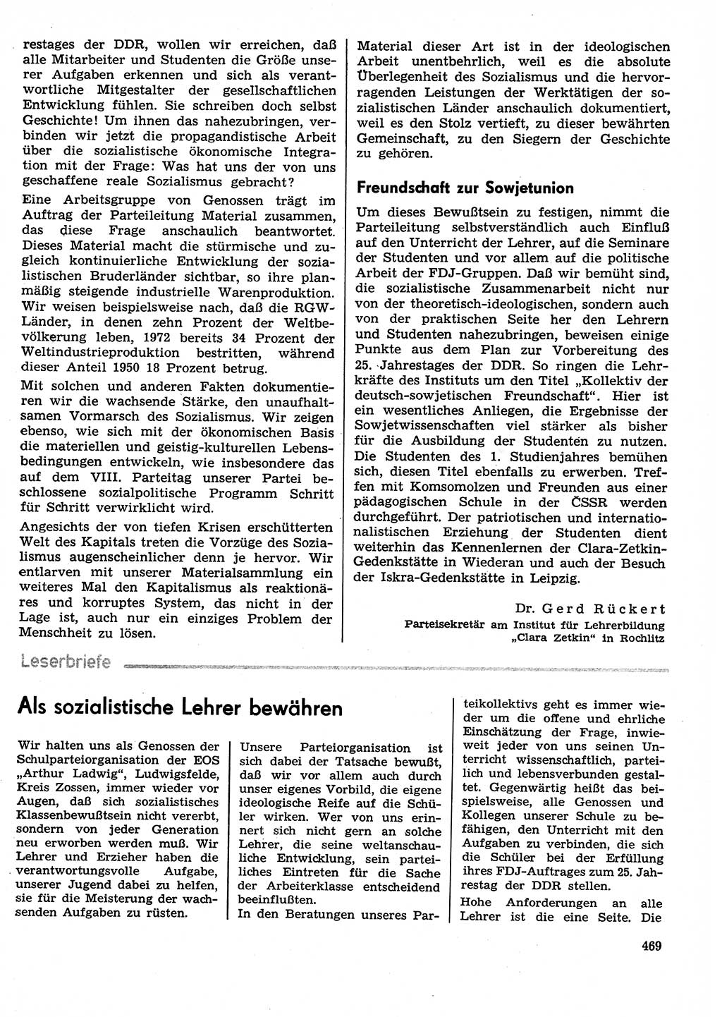 Neuer Weg (NW), Organ des Zentralkomitees (ZK) der SED (Sozialistische Einheitspartei Deutschlands) für Fragen des Parteilebens, 29. Jahrgang [Deutsche Demokratische Republik (DDR)] 1974, Seite 469 (NW ZK SED DDR 1974, S. 469)