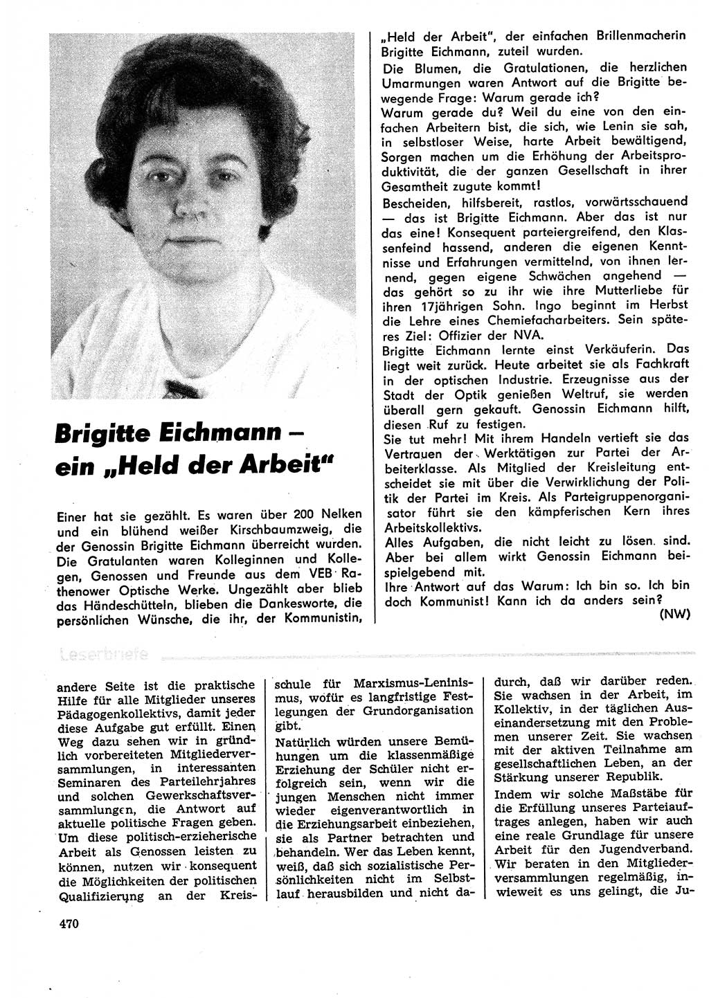 Neuer Weg (NW), Organ des Zentralkomitees (ZK) der SED (Sozialistische Einheitspartei Deutschlands) fÃ¼r Fragen des Parteilebens, 29. Jahrgang [Deutsche Demokratische Republik (DDR)] 1974, Seite 470 (NW ZK SED DDR 1974, S. 470)
