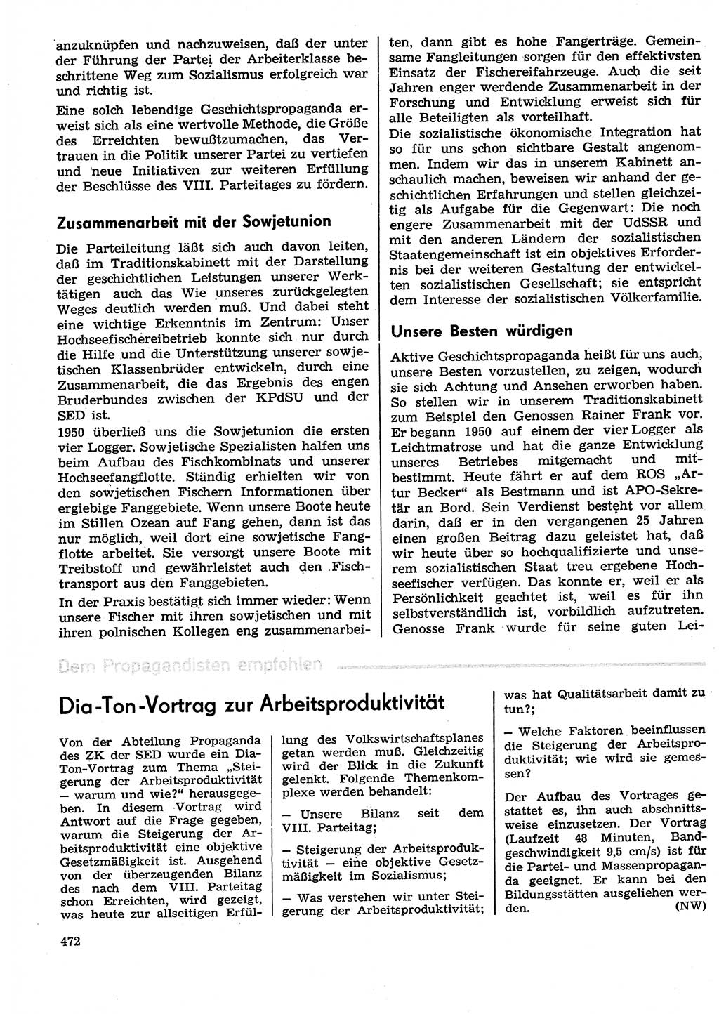 Neuer Weg (NW), Organ des Zentralkomitees (ZK) der SED (Sozialistische Einheitspartei Deutschlands) für Fragen des Parteilebens, 29. Jahrgang [Deutsche Demokratische Republik (DDR)] 1974, Seite 472 (NW ZK SED DDR 1974, S. 472)