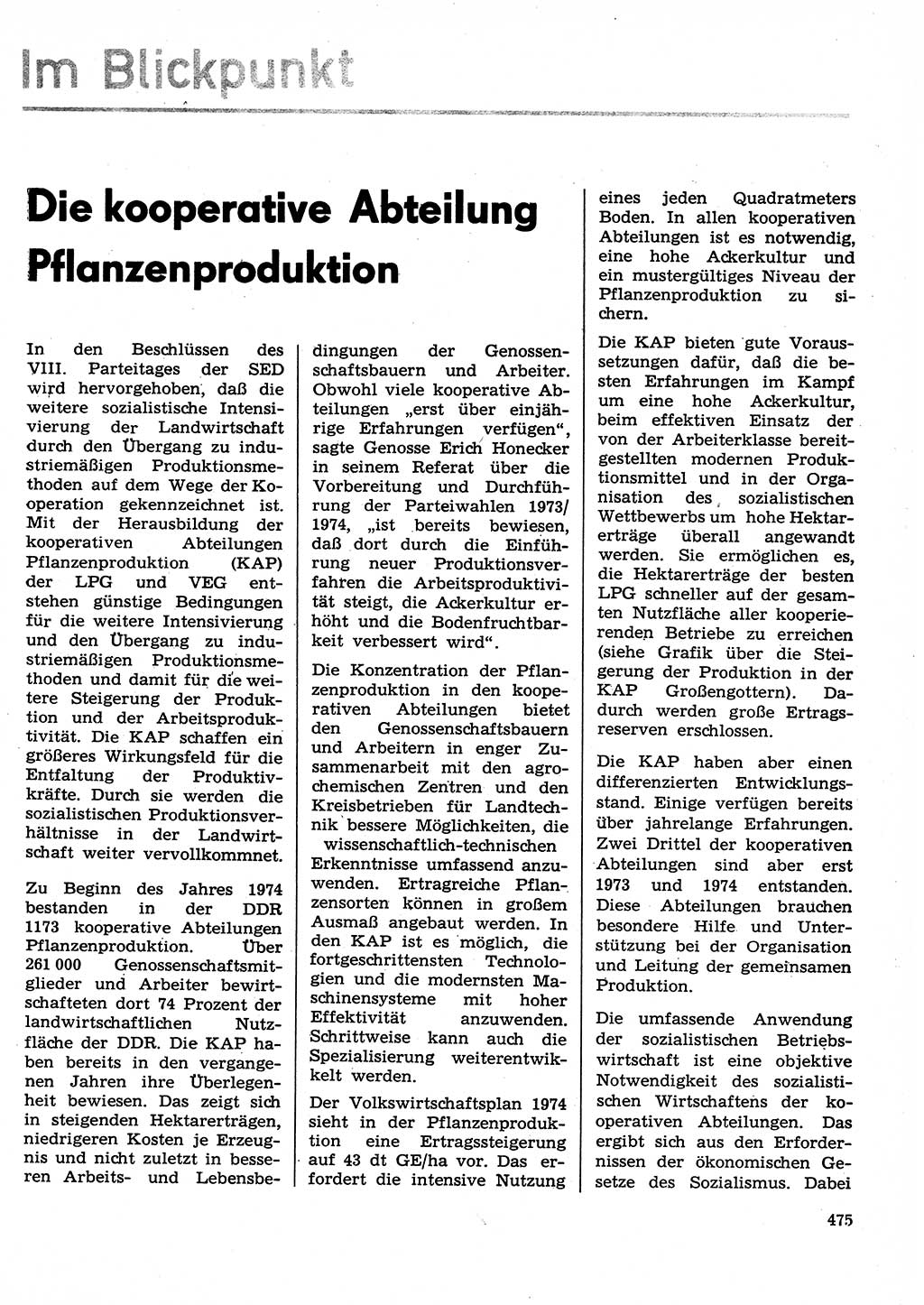 Neuer Weg (NW), Organ des Zentralkomitees (ZK) der SED (Sozialistische Einheitspartei Deutschlands) für Fragen des Parteilebens, 29. Jahrgang [Deutsche Demokratische Republik (DDR)] 1974, Seite 475 (NW ZK SED DDR 1974, S. 475)